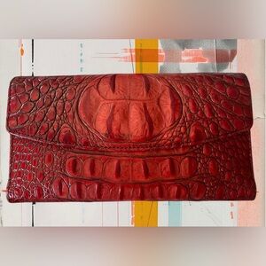 Brahmin “Vintage Red” Melbourne Croc Leather Wallet & Check Case - RARE